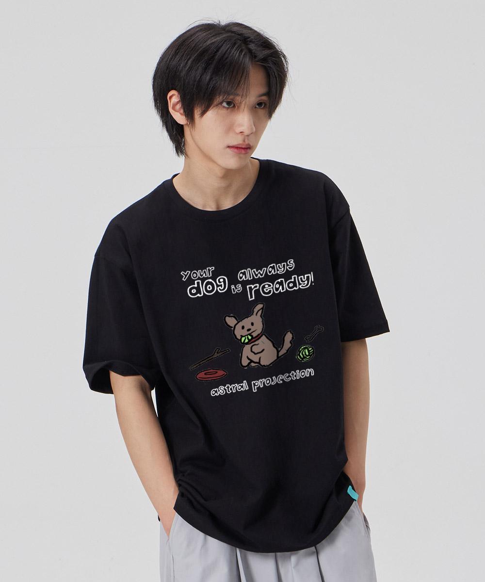 Astral Projection [Doodle Puppy] Cotton Loose Fit Short Sleeve T-Shirt_Black L