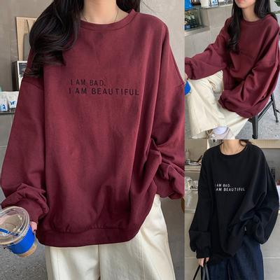 Pull à manches longues et col rond pour femme, imprimé lettres, chemisier surdimensionné, sweat-shirt
