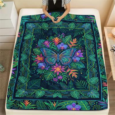 Butterfly Decoration Print Flannel Blanket, High Quality Comfortable for All Seasons, Home Decor, Warmth and Comfort, Perfect for Christmas Gifts39