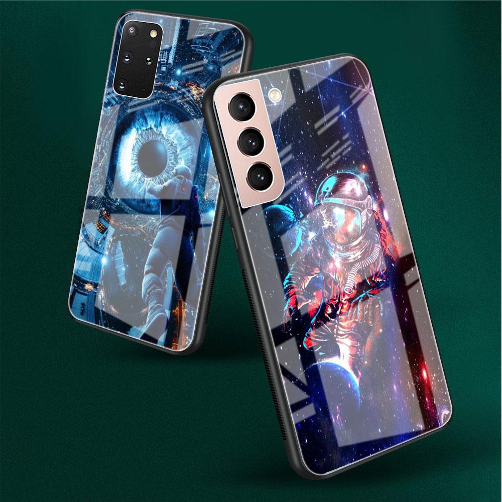 Astronaut Cosmic Planet Glass Case For Samsung Galaxy S22 S20 FE S21 Plus Phone Cover S10 5G S9 Note 20 Ultra 10 Lite Shell