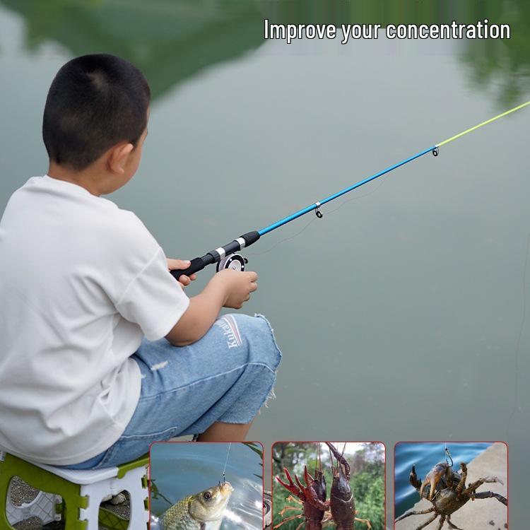 Kids' Retractable Mini Fishing Rod with Reel – Glass Fiber Ice Rod for Crabs & Lobsters