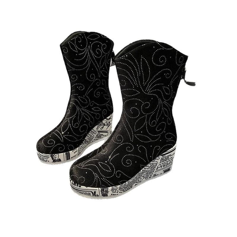 Fashion New women's boots with a wedge heel pattern and a rear zipper for height increase in the autumn of 2025