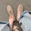 Krazing Pot Air Mesh Sheep Skin Flat with Crystal Beading Round Toe Jelly Shoes Embroidery Summer Size 42 Women Flats
