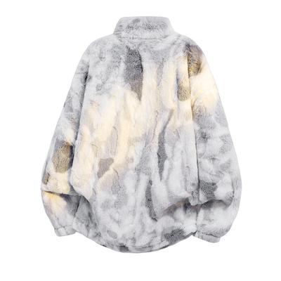 Lamb Wool Jacket Versatile for Men and Women In Autumn and Winter Loose Tie-dye Thickened Couple Stand-up Collar Jacket Top