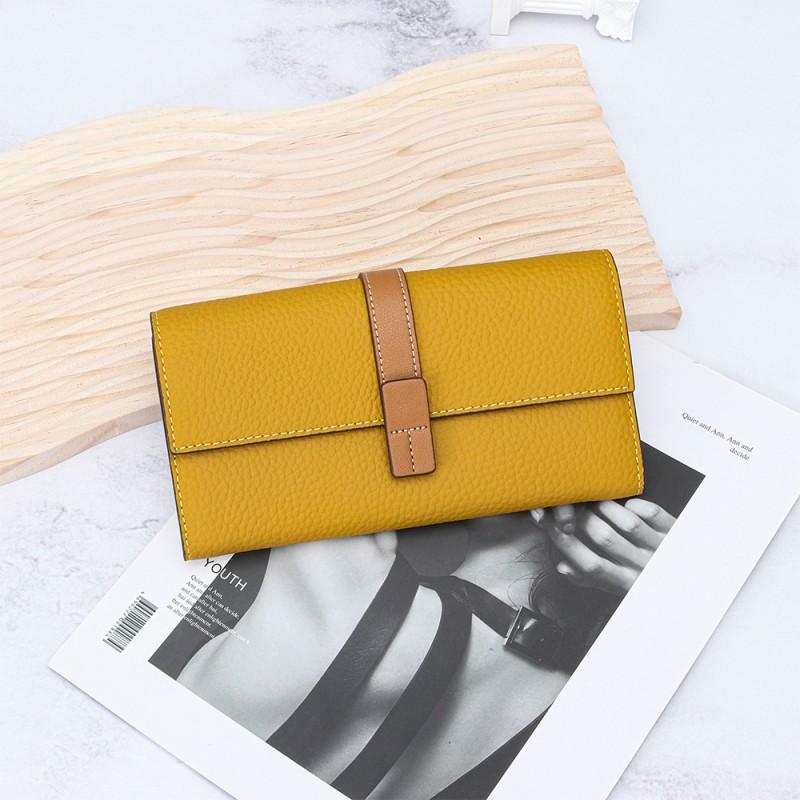 First-layer Cowhide Long Wallet Women's Fashionable Contrasting Color Handheld Large Capacity Multifunctional Mobile Phone Bag