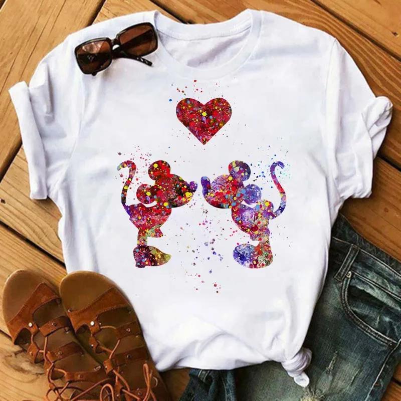 Disney Cartoon Mickey Mouse Print Cotton T-Shirt Women Tops Graphic Hippie Tees Funny Harajuku T-shirt Fashion Female Tshirt