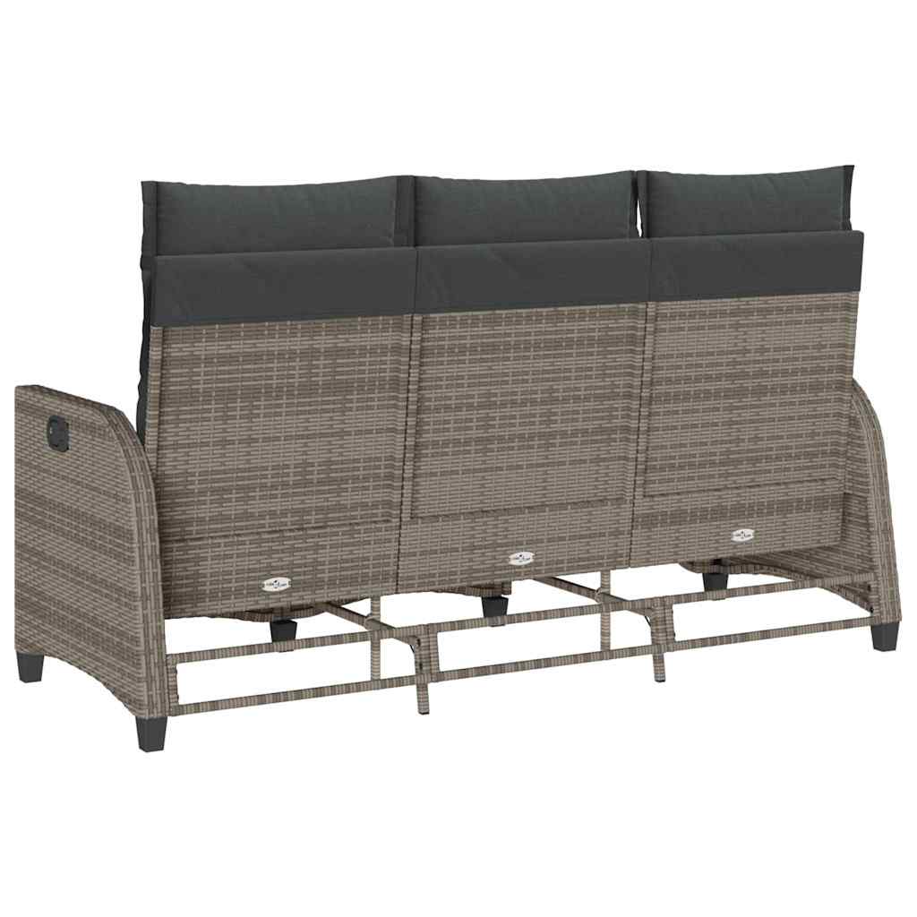 Garden Sofa with Reclining Function Cushions L Shaped Grey Poly Rattan