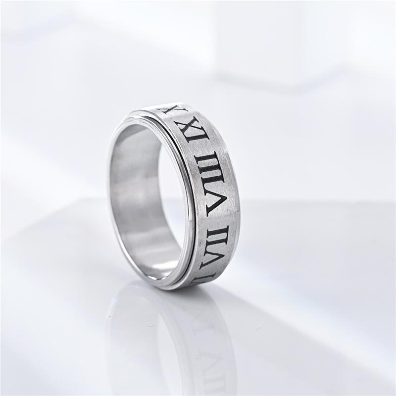 Roman Numerals Stainless Steel Chain Anxiety Rings For Men Silver Rotating Metal Fidget Spinner Ring Anillos De Hombre
