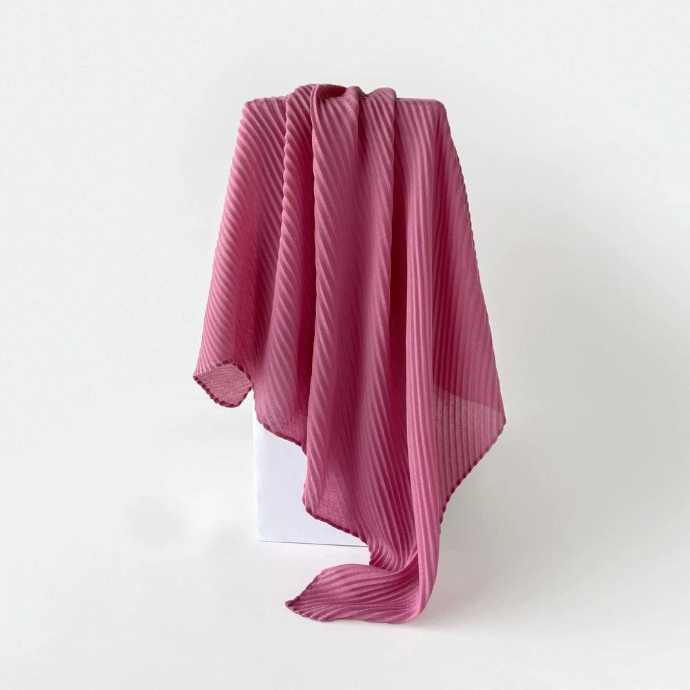 90*90cm Pleated Cotton Linen Square Scarf For Women Muslim Hijab Scarves Shawls Solid Headscarf Wraps Islamic Turban Headband