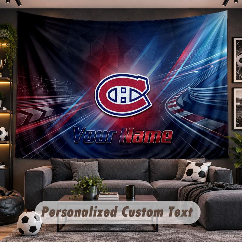 Wall Hanging Tapestry Custom NameMontreal Canadiens Pattern Personalized Printed Fabric Wall Decor