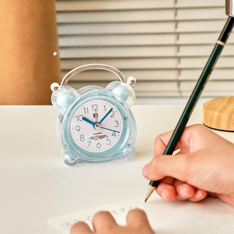 Cute Crystal Transparent Alarm Clock Children Student Creative with Night Light Bedroom Dormitory Desktop Clock
