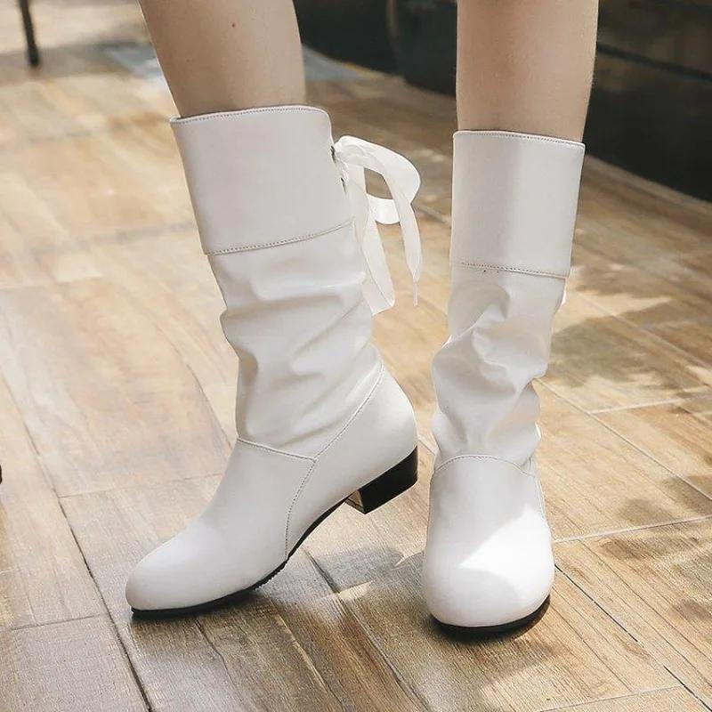 Fashion Black Pointed Toe Mid Calf Shoes Woman Comfortable and Elegant Fashion 2025 Cosplay Boot Work On Offer Half High Boots for Women