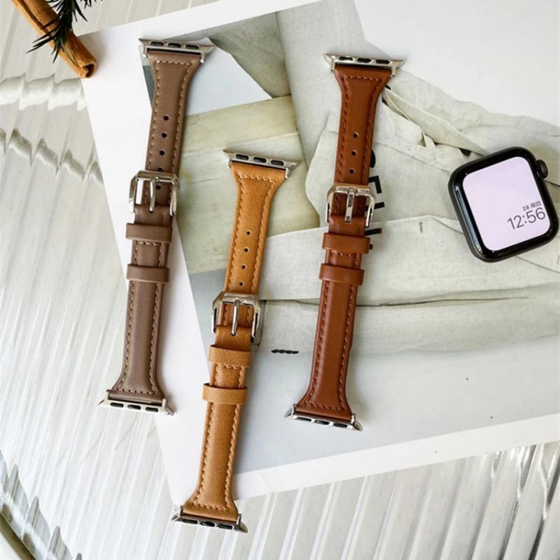 Slim Leather Strap For Apple Watch Series 11 46mm Band 42mm 49mm 44mm 40mm 41mm 45mm 38mm 45mm IWatch Ultra 2/3 S10 9 8 7 SE 6 5 4 3 2 Woman Bracelet