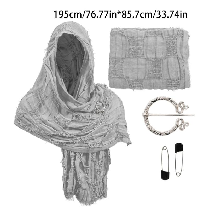 Medieval Waste Land Scarf Shawl Renaissant Costume Accessory With Shawl Brooch Unisex Cotton Blend Cloak for Halloween
