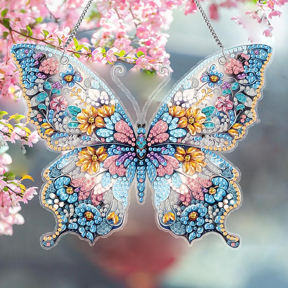 Butterfly 2D Flat DIY Diamond Painting Set Hanging Diamond Art Kits Rhinestone Diamond Art Window Pendants Wall Door Decoration