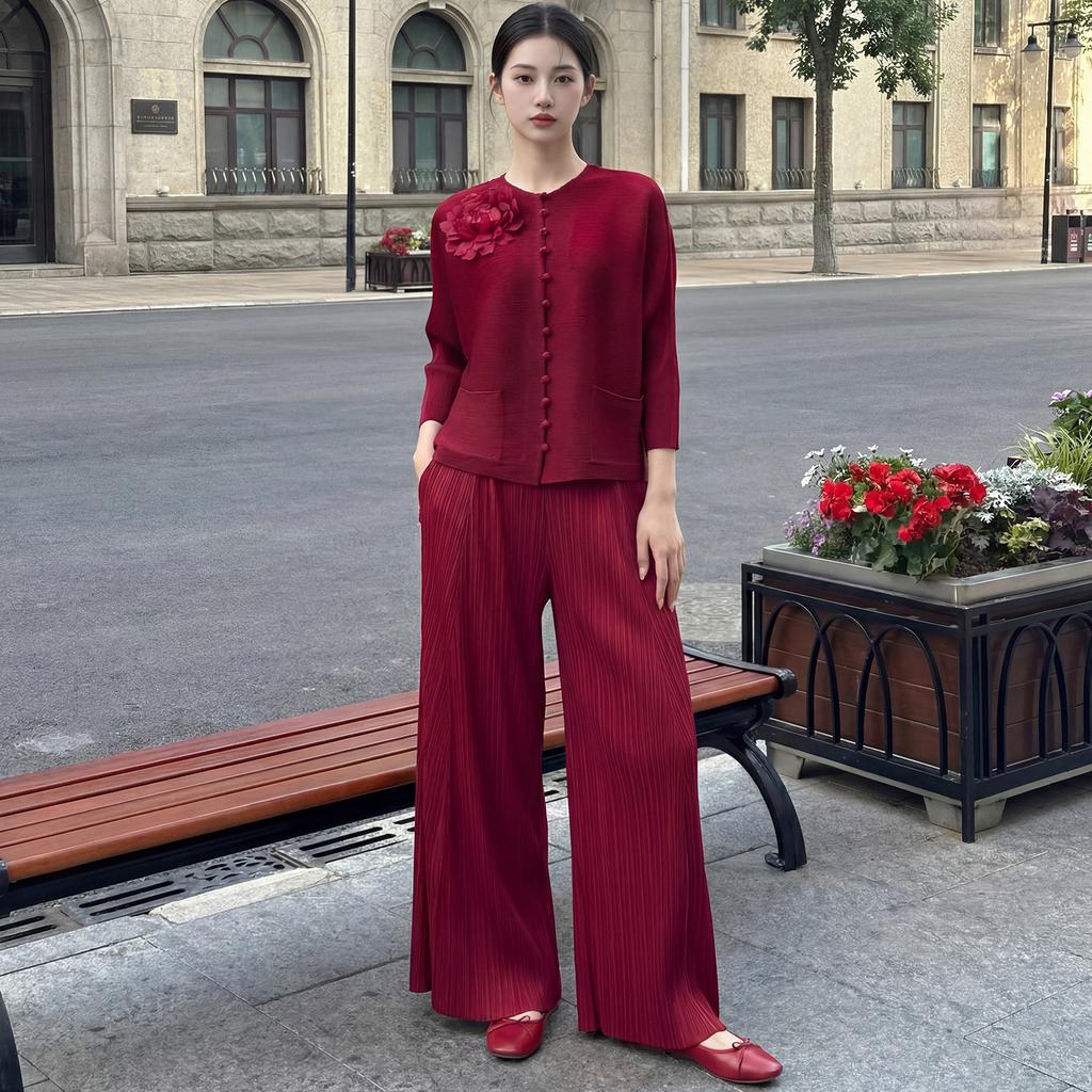 1116 hot-selling Sanzhai suit, two-piece set, foreign-style retro handicap long-sleeved top, drape versatile bell pants