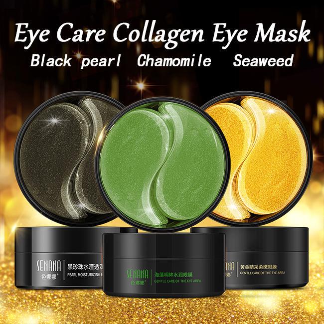 SENANA 60 Stück Kollagen-Augenmaske, Goldperlen-Algen-Augenpflege, Anti-Falten-Feuchtigkeits-Gel-Maske