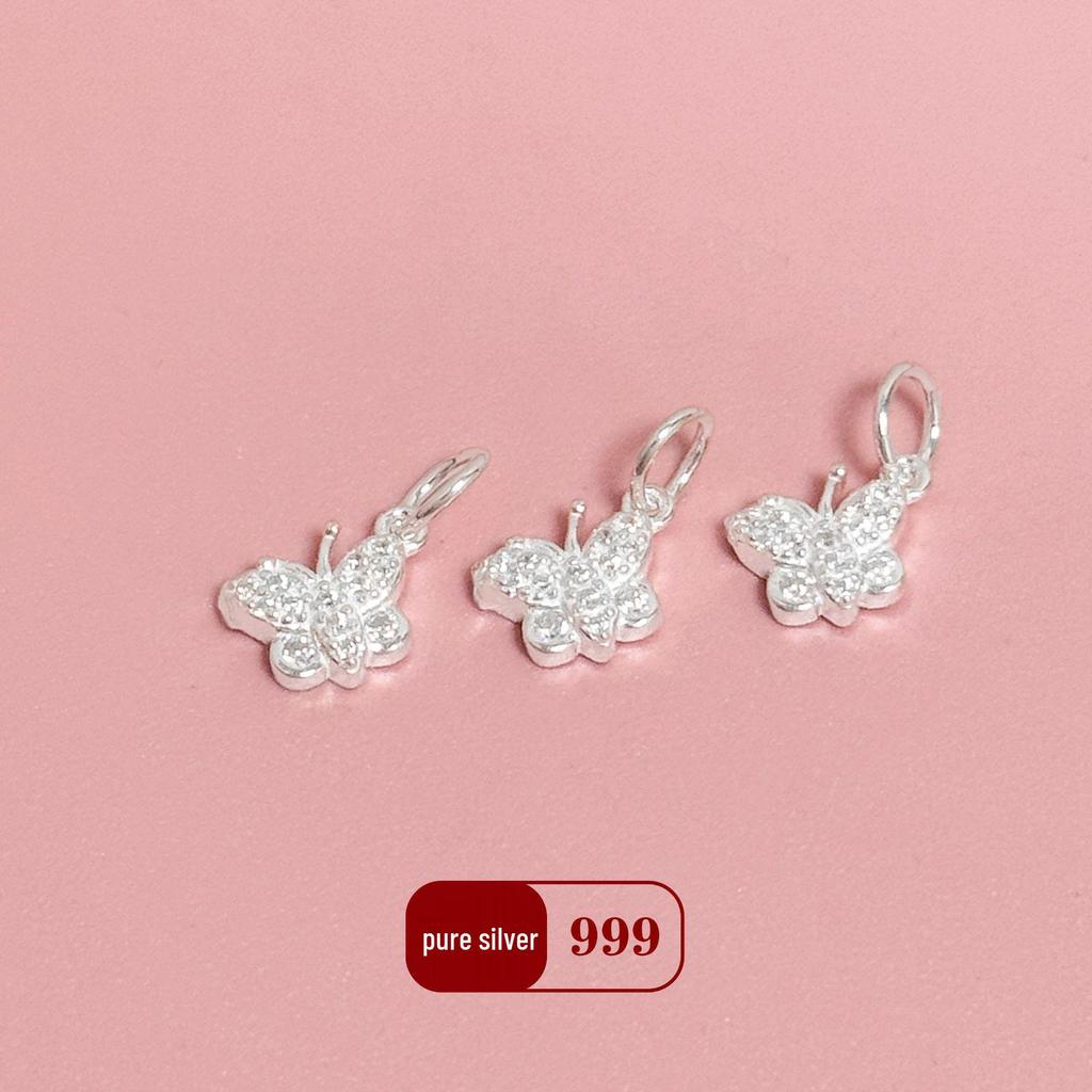 S999 Sterling Silver Butterfly Diamond Pendant Charm for DIY Crystal Bracelet & Necklace Beading.