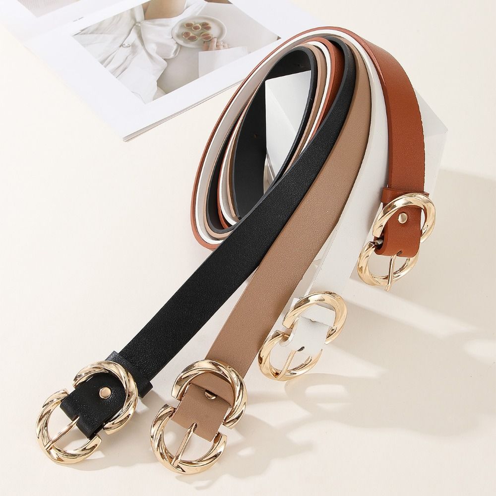 Casual Double D Buckle Waistband Simple Waist Strap Women Fashion Leather Belt  Waist Decoration