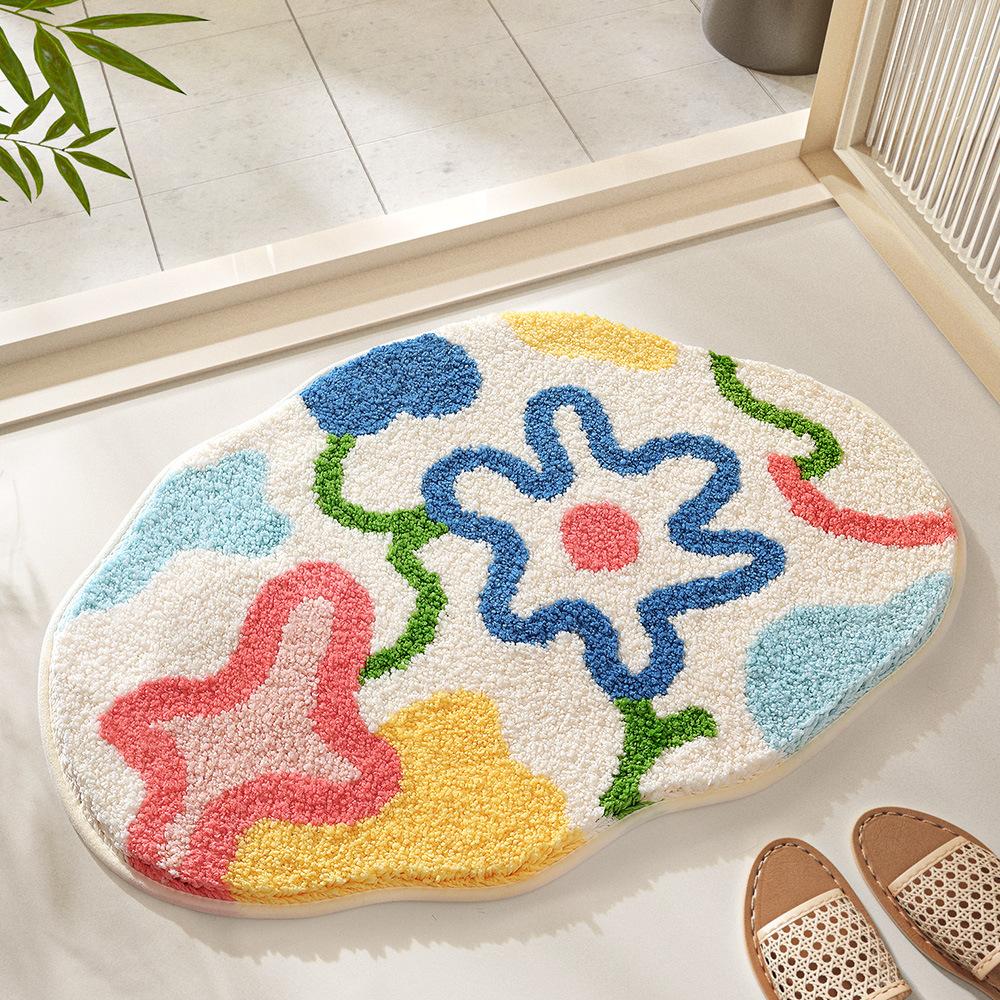 Cartoon Flower Bath Mat - Anti-Slip Shower Rug, Thick Microfiber Plush Bathroom Floor Mats, Quick Dry Super Absorbent Home Decor