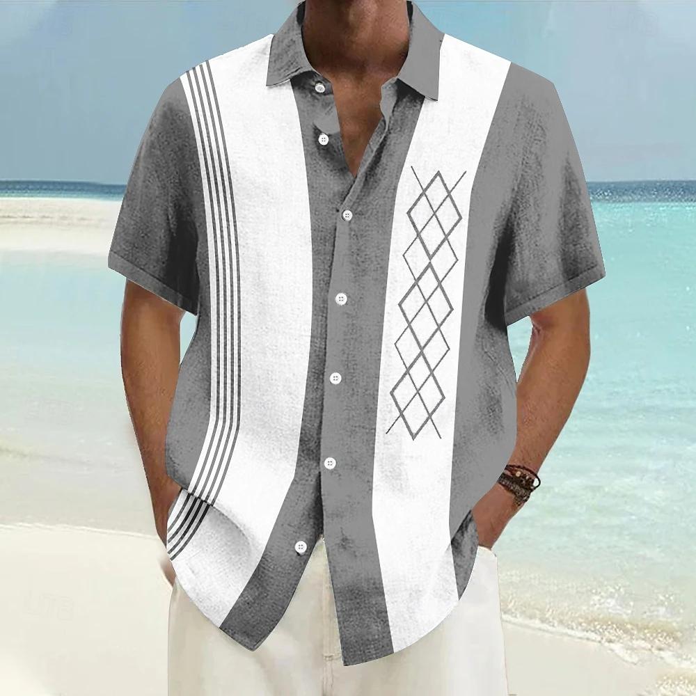 

Чоловіча блакитна сорочка з 3D-принтом у смужку, сорочка на ґудзиках, повсякденна сорочка, літня сорочка, з коротким рукавом, для щоденного носіння, для відпустки M сірий