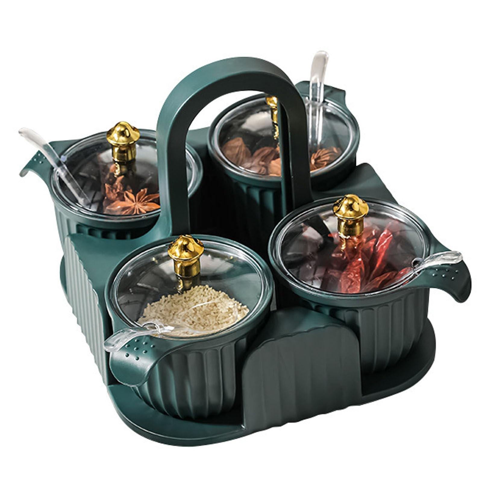 

Integrated Multi-grid Seasoning Box, Household Combination, Light Luxury, Sealed Seasoning Jar, Kitchen Storage, Cruice Bottle One Size темно-зелений колір