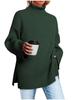 Autumn Winter Women's High Neck Oversized Pullover Split Long Sleeve High Neck Ribbed Knit Sweater Luxurious Relaxed-fit Slimming and Versatile Top