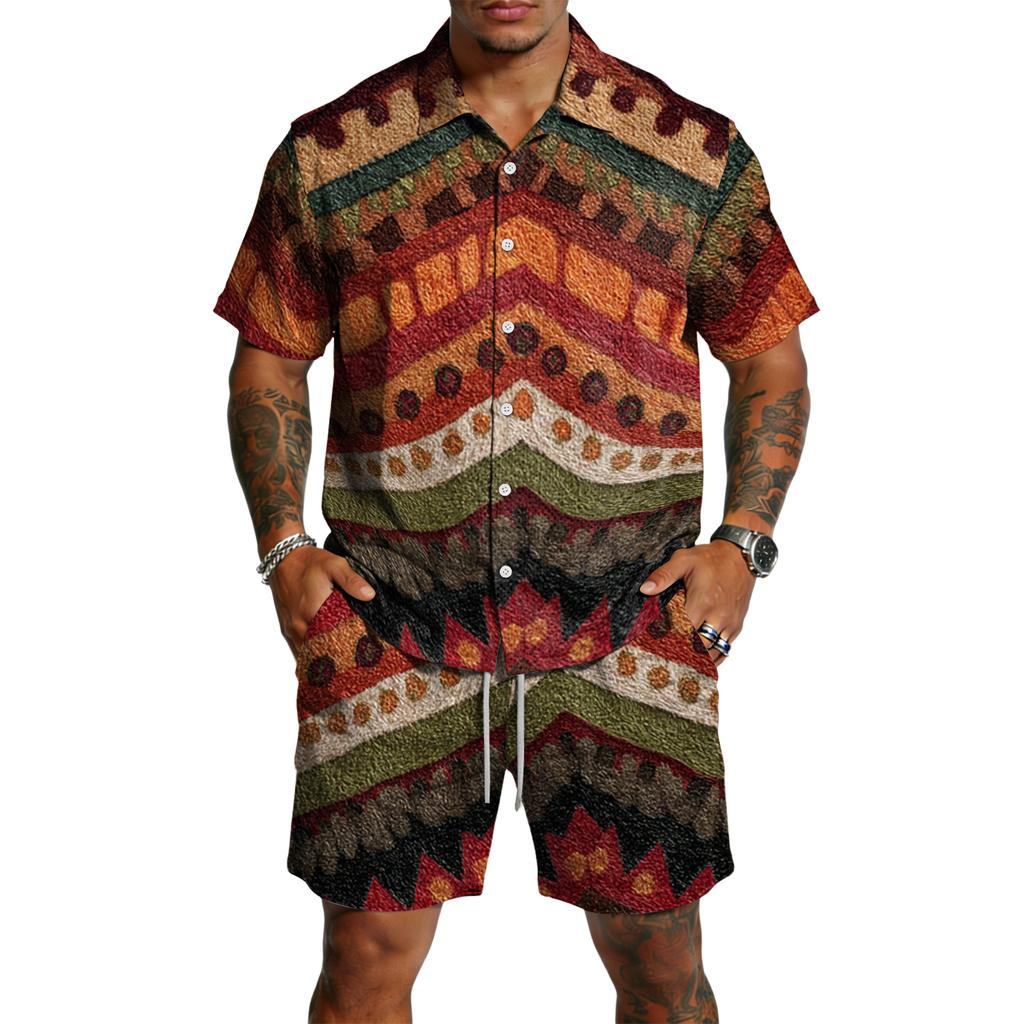 Herren Casual Leichtes Atmungsaktives Kurzarmhemd und Shorts Set