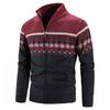 New Men's Print Color Matching Fleece Casual Stand-up Cardigan Plus Size Sweater Jacket