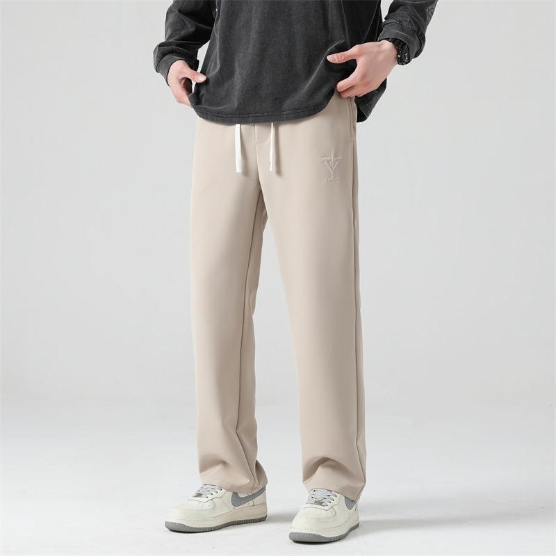 Men's Spring and Autumn Three-dimensional Tailoring Loose Casual Versatile Wide-leg Pants Simple Drawstring Sports Solid Color Sweatpants