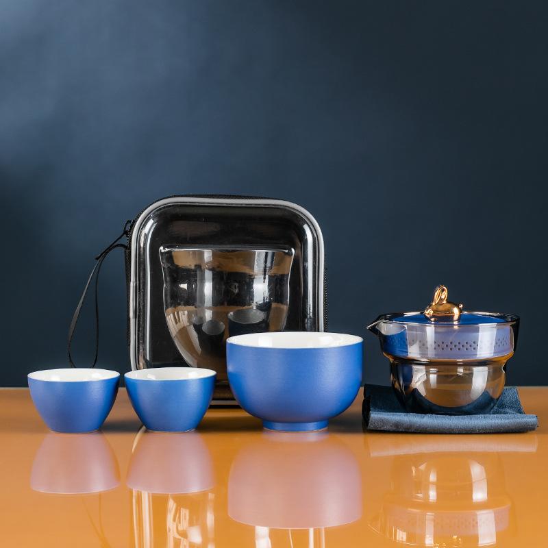 Outdoor Portable Travel Tea Set, One Pot, Three Cups, Express Cup, Tea Maker, Mid-Autumn Festival Year of the Rabbit Commemorative Gift