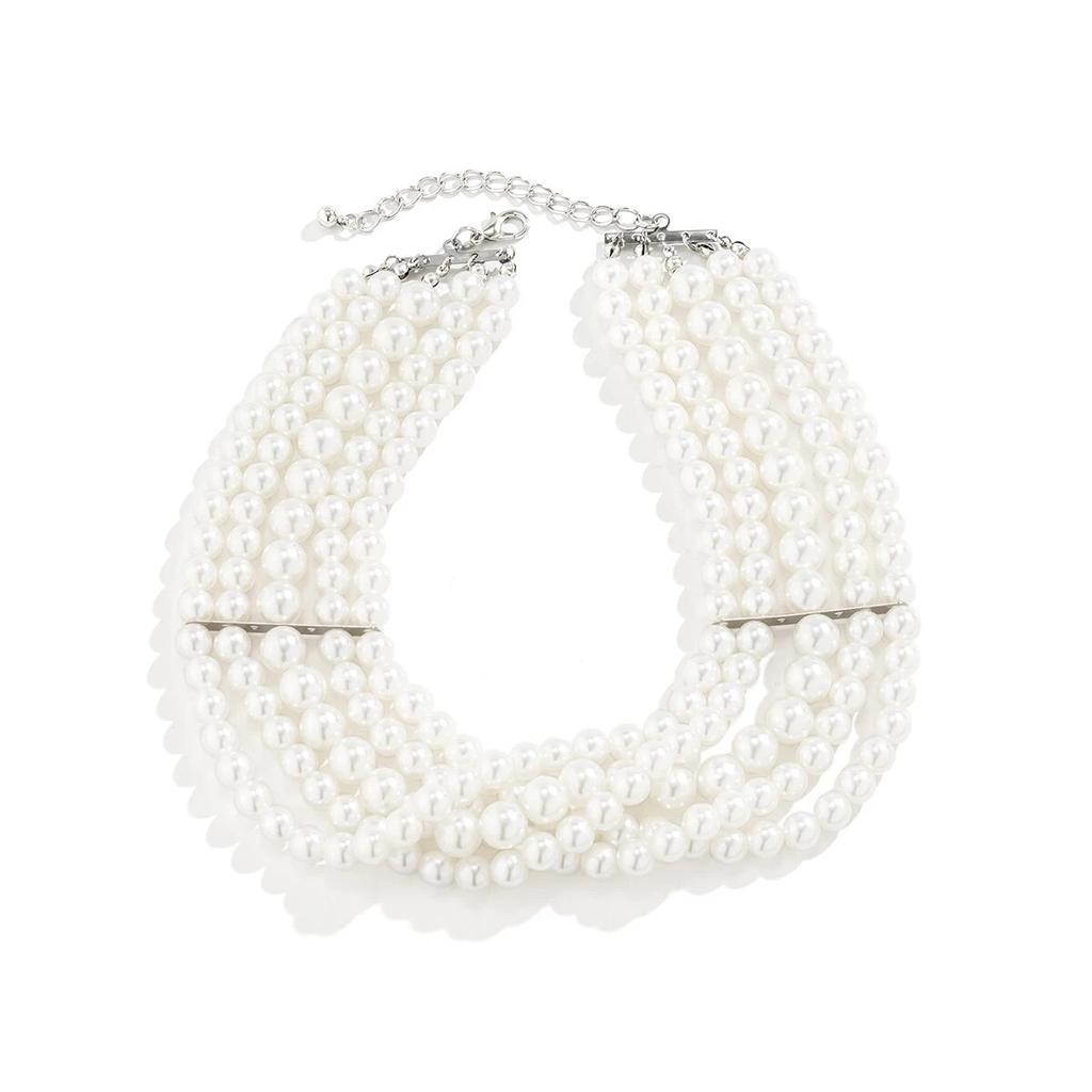 Vintage Imitation Pearl Multi-Layer Necklace Oval Beasds Choker Elegant Collar for Women's Chain Jewelry Accessories Party Gift