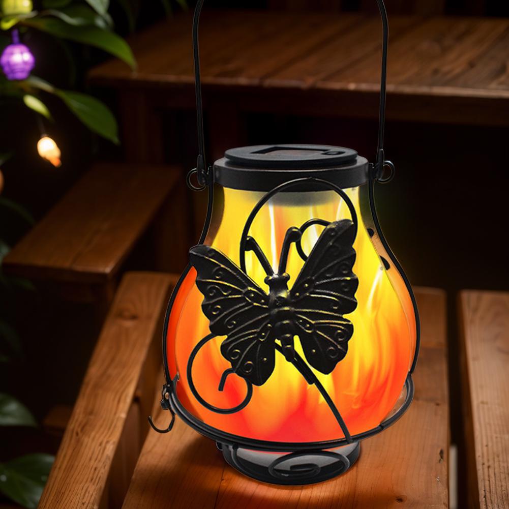 Outdoor Solar Metal Lantern IP65 Waterproof Flickering Flame Outdoor Hanging Lantern Solar Tree Lantern for Pathway Patio Porch