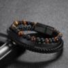 Leather Handmade Multi-layer Bracelet for Men Vintage Stainless Steel Clasp Tiger Eye Stone Volcanic Stone Leather Rope Bracelet