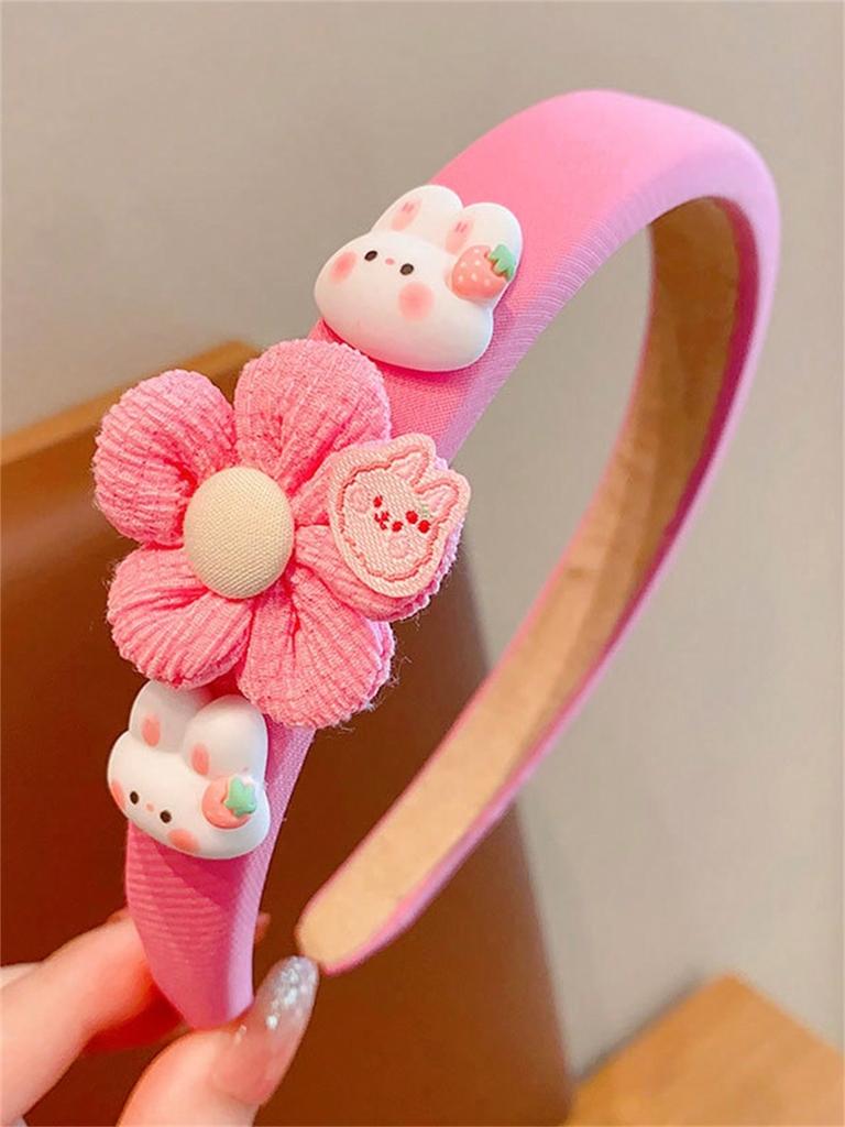 1 fascia per capelli da donna rosa primaverile con faccia di coniglio dei cartoni animati, per lavare il viso, con pompetta, carina, piccola, fresca, con personalità