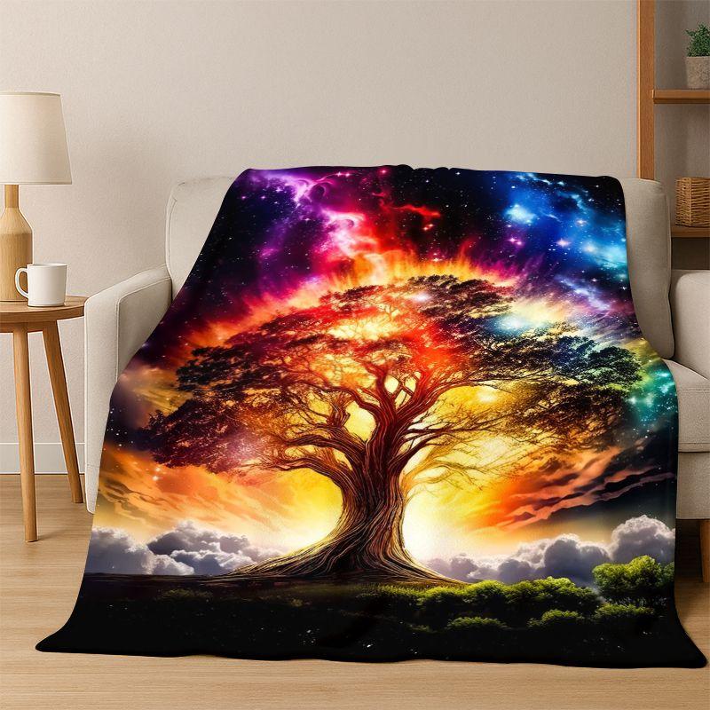 Tree of Life Nordic Mythology Yggdrasil Nature Cartoon Flannel Blanket Soft Throw Blanket for Bedroom Living Room Bed Travel Kid