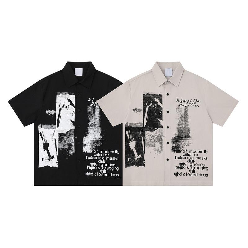 Clothing Life American Casual Hip Hop Feng Shui Graffiti Printing Short Sleeve Shirt Men's and Women's Loose Retro Trend Shirt