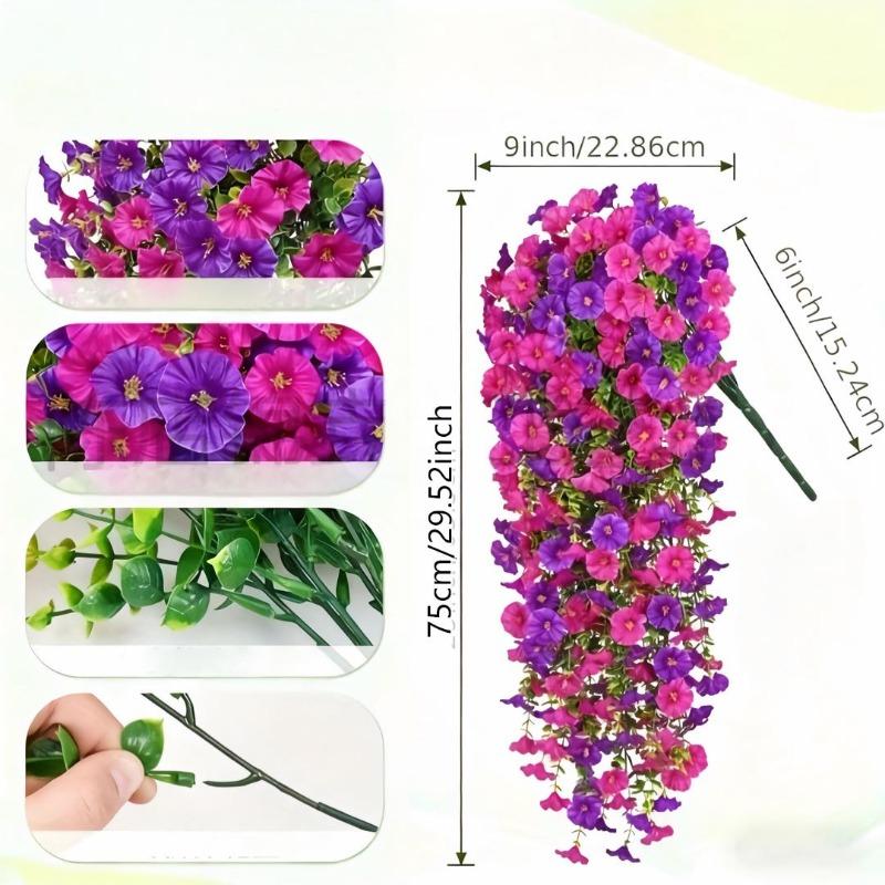 2PC UV-Resistant Artificial Morning Glory & Eucalyptus 75CM Hanging Decor For Home,Garden,Weddings Flower Outdoor Decoration