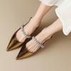 2025 Frühling und Sommer neue französische Strass weiches Leder silber spitz hinten leer Mary Jane Einzelschuhe kleiner Absatz Taschenkopf Sandalen Damen