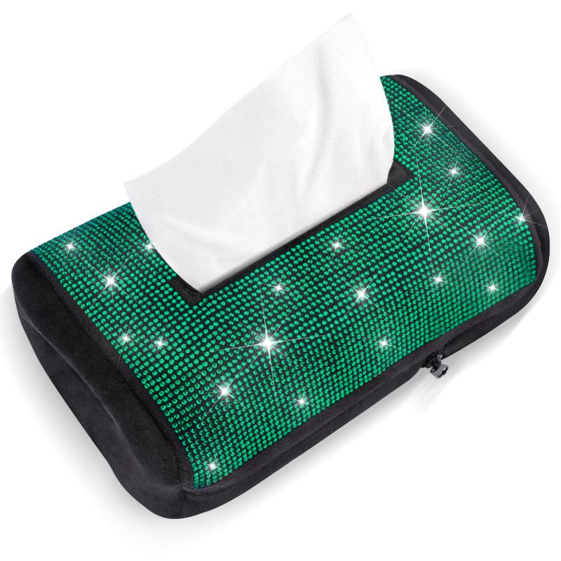 Diamond Studded Car Tissue Holder - Sun Visor & Armrest Mount, Luxurious Pull-out Design, Cute & Convenient In-Car Accessory