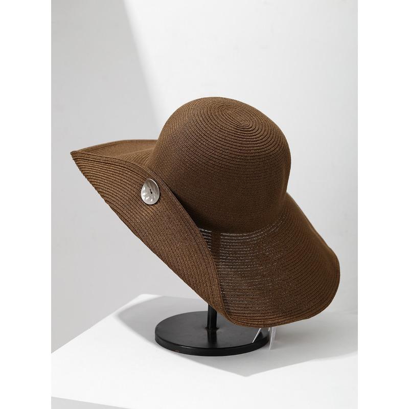 Hat Women's Spring and Summer New Black Straw Hat Front Long Back Short Face Small Sunscreen Sun Hat Sun Hat