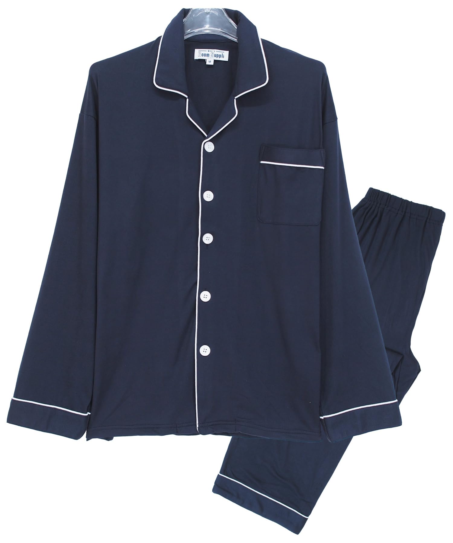 

Nishiki С длинным рукавом Пудровый стрейч Топ и низ Длинный Идеально для весны и осени Домашняя одежда Мужская пижама, Устойчивый к сминанию, С застежкой спереди, Комплект,