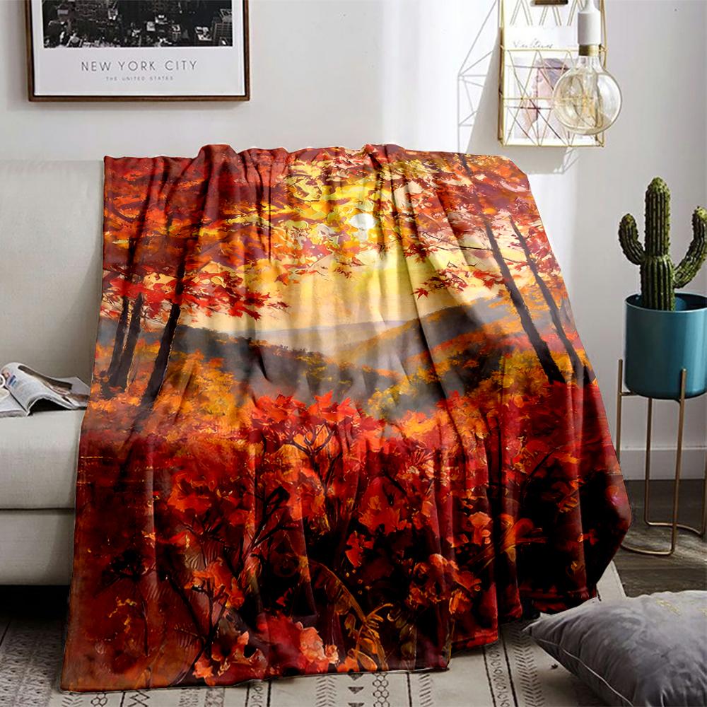 Autumn Forest Sunrise blanket with Red Leaves and Scenic Landscape  blanket, suitable for use in the bedroom, living room, on the sofa