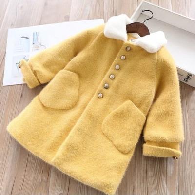 Girls Autumn and Winter Jacket Velvet Thickened Fashion Winter Clothing Children Long Woolen Coat