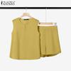 ZANZEA Women Sleeveless Tank Tops and Short Pants Summer Two Piece Sets
