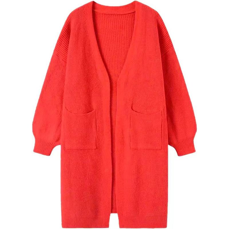 2025 Women's Solid Color Pocket Cardigan: Korean Style Knit Outerwear for Autumn/Winter
