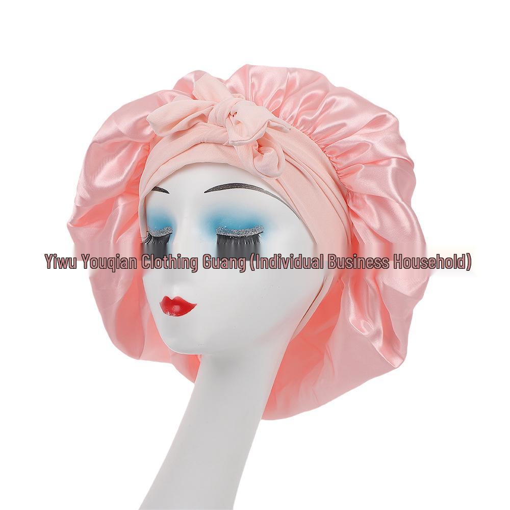 Bonetă de dormit cu fundă din satin de mătase pentru femei, transfrontalieră - Extra mare pentru îngrijirea părului