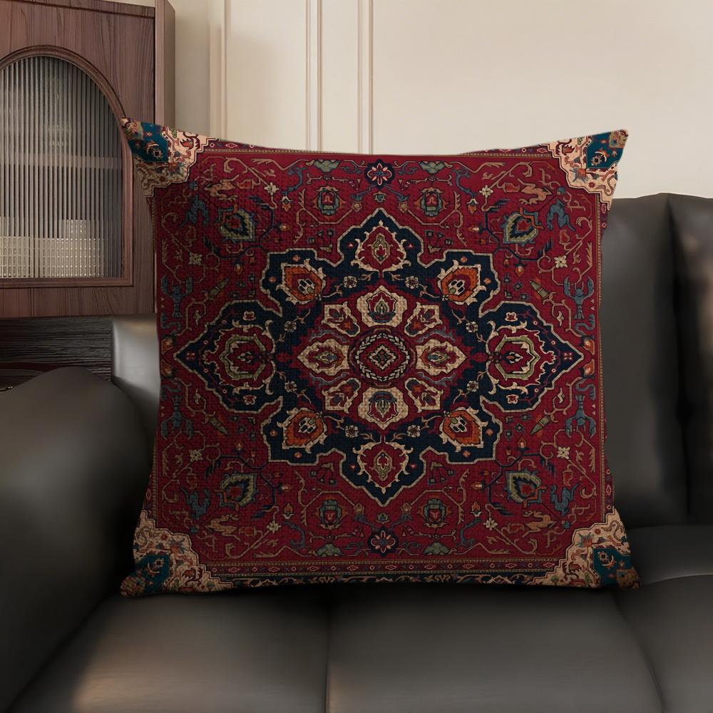 Bohemian Check Pattern Cushion Cover Natural Linen Organic Fabric DoubleSided Printing Sofa Home Decor Gift Pillow Case