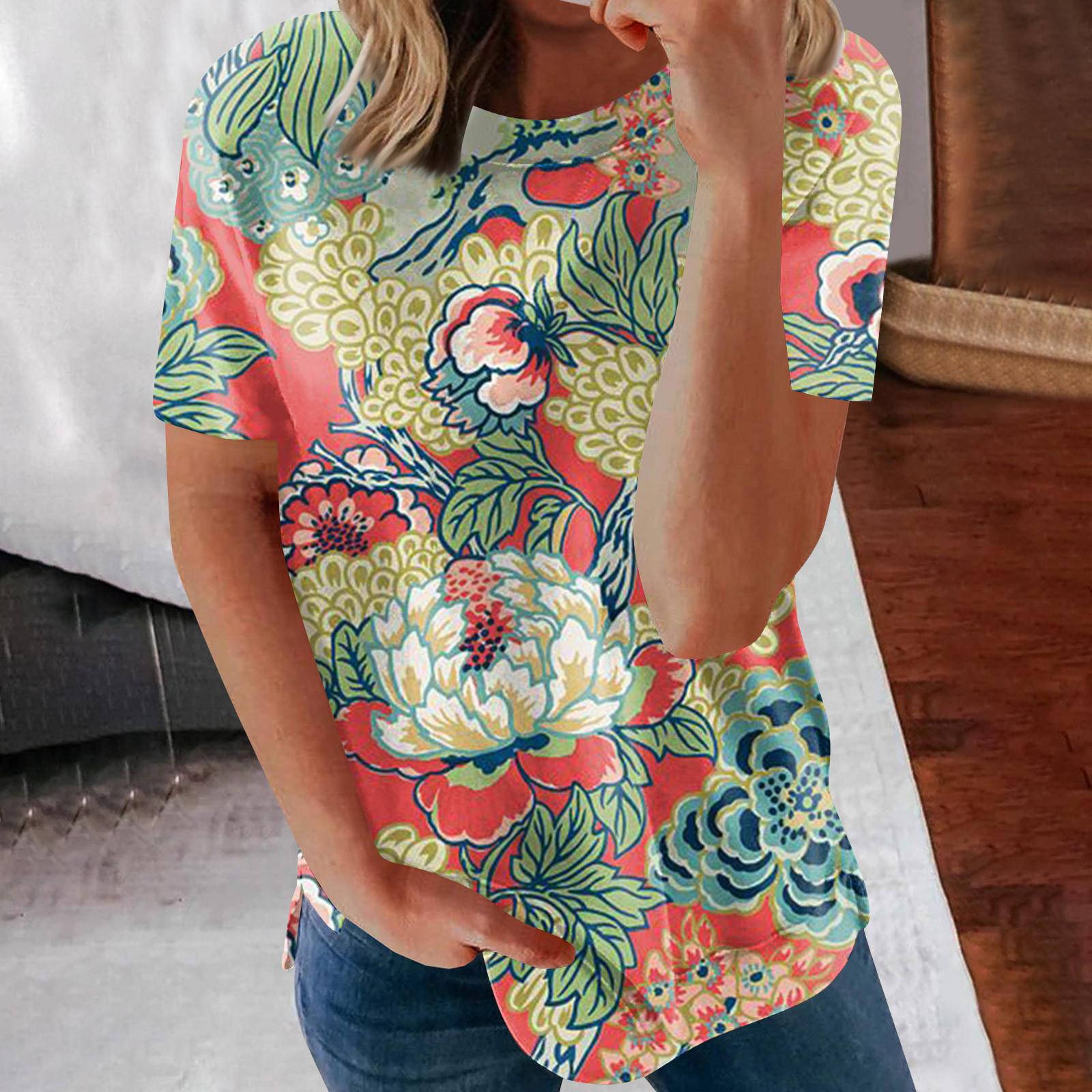 

Женские летние свободные топы с короткими рукавами и круглым вырезом в стиле ретро с короткими рукавами и принтом, женские летние футболки XL