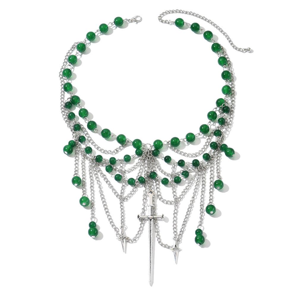 

Vintage Gothic Multilayer Beaded Necklace With Geometric Pendant For Women Summer